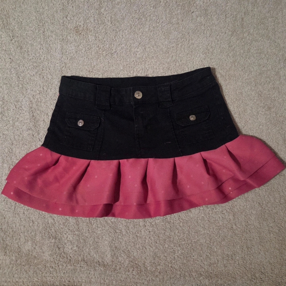 Hand Sewn One Of A Kind Black and Pink Women's Ruffled Mini Skirt